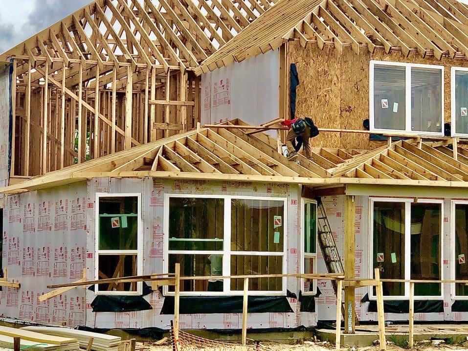 A roof replacement under construction
