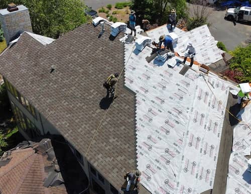 birds eye view of a roof that has a shingle shake imitation