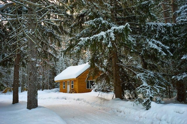 a cabin in the snow