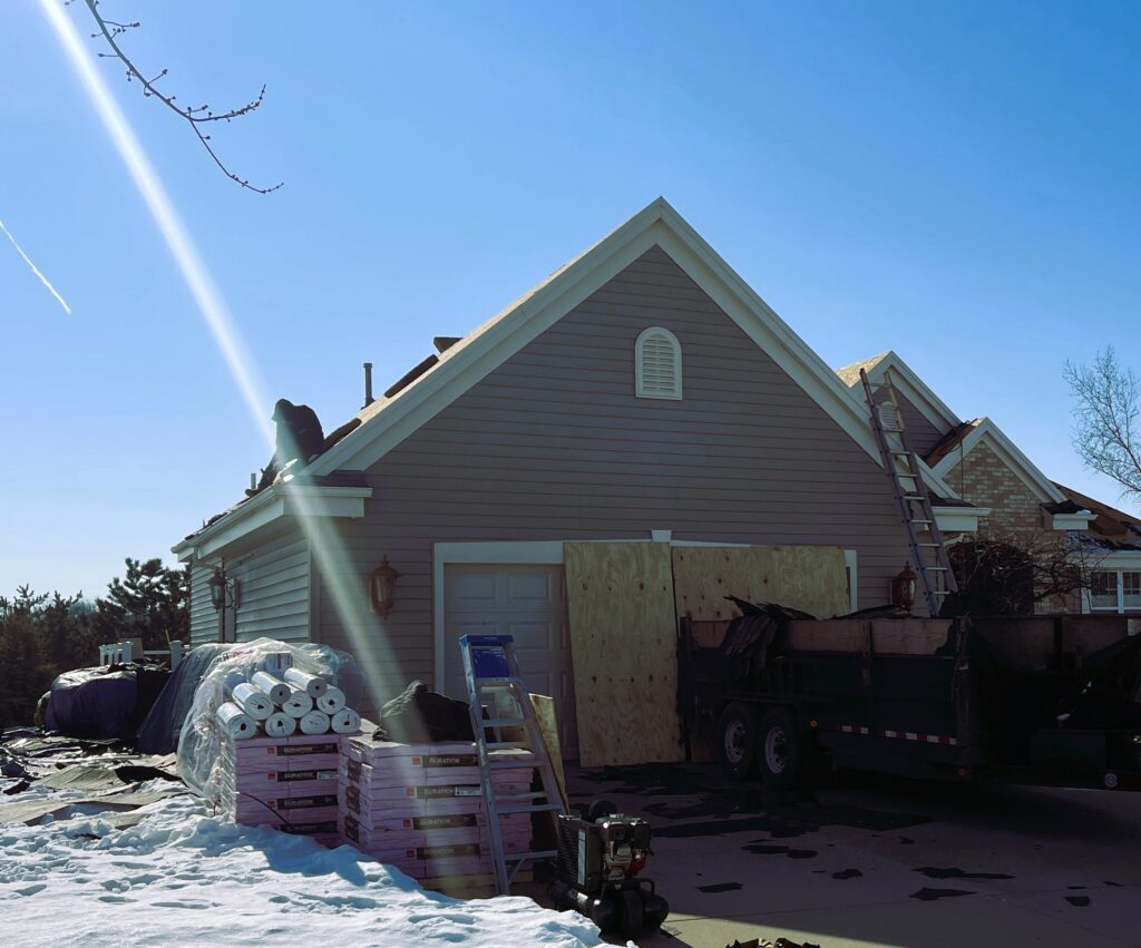 an image showing a roof replacement on going 