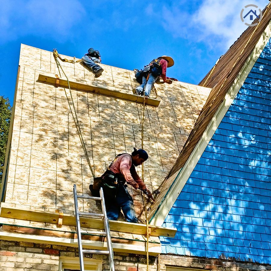 an image showing Mexican roofers working on a roofing project