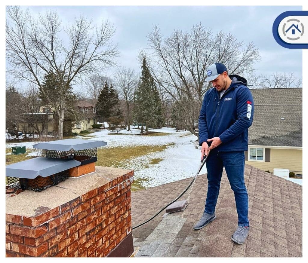 an expert doing inspection for chimney leaks