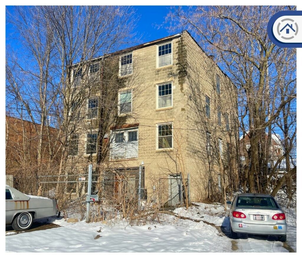 A commercial building with a flat roof