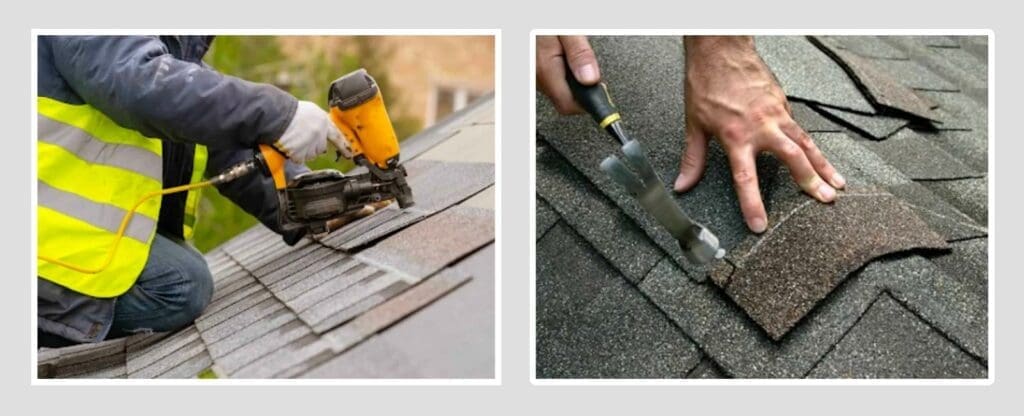 Close-up photos of the roof or materials