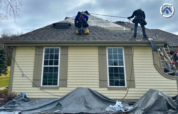 Putting taps on plants to avoid any damage during roof replacement