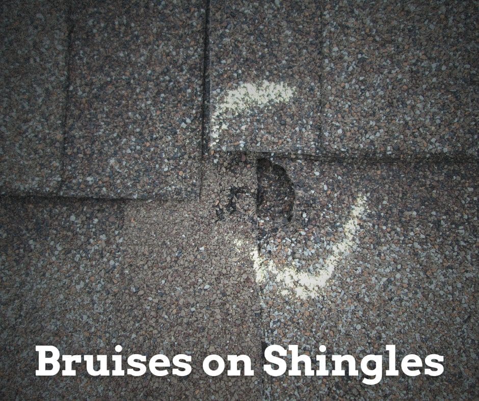 shingle roof has dents or bruises cause by hail damage roof in Waukesha needs hail damage repair. roof replacement process