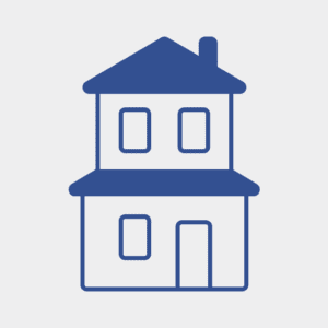 drawing of a 2-stories house showing roofline, windows, and exterior layout from a front perspective.