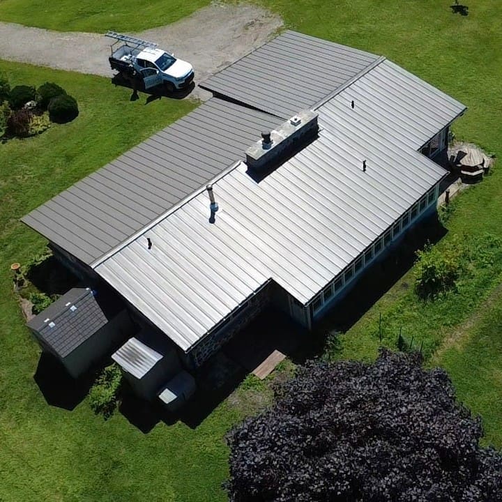 Standing seam metal roof installed on a residential home in Big Bend, Wisconsin.